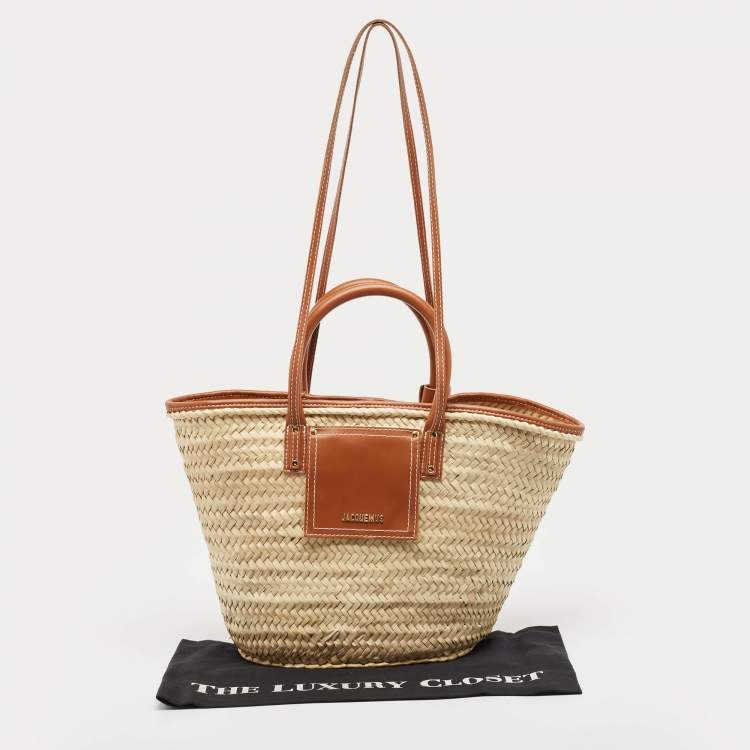 Pre Owned Jacquemus Brown/Natural Raffia Le Panier Soleil Basket Tote