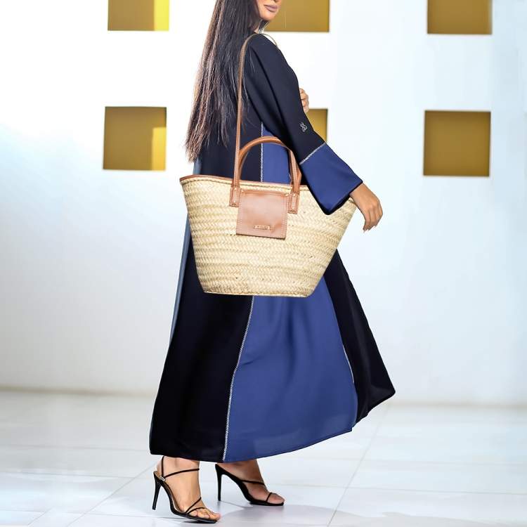 Pre Owned Jacquemus Brown/Natural Raffia Le Panier Soleil Basket Tote