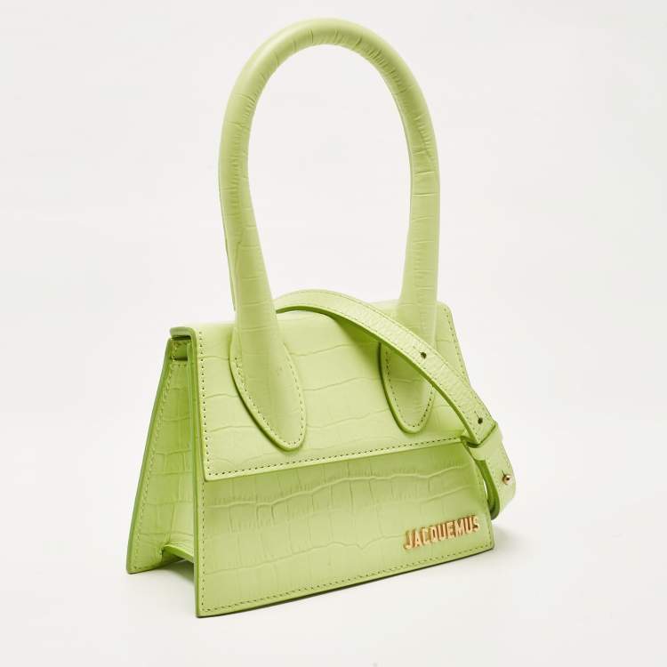 Pre Owned Jacquemus Green Green Croc Embossed Leather Le Chiquito Moyen Top Handle Bag