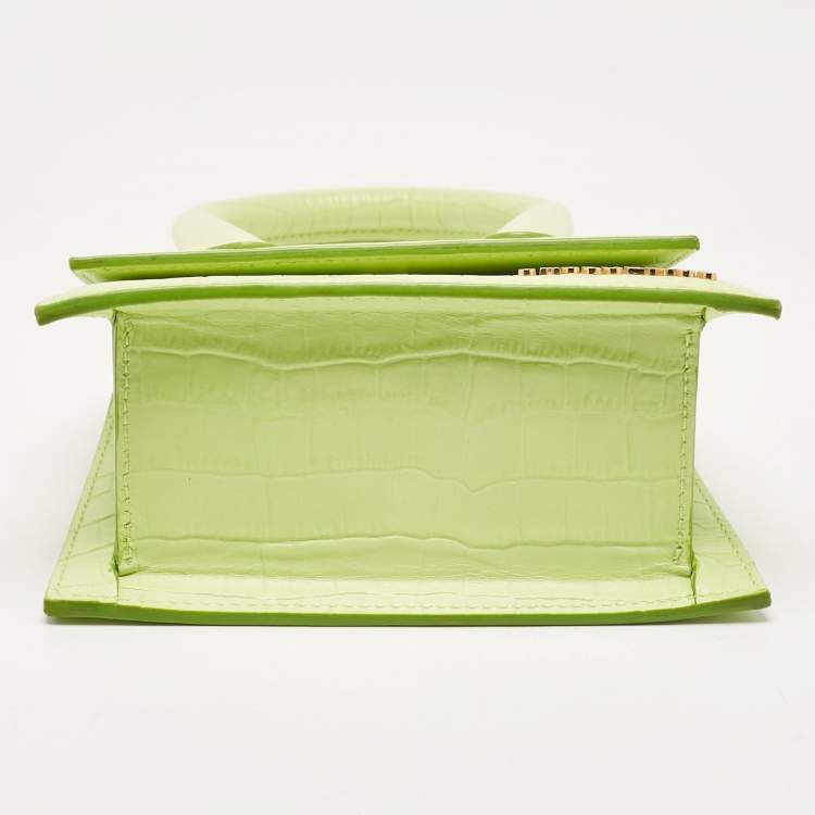 Pre Owned Jacquemus Green Green Croc Embossed Leather Le Chiquito Moyen Top Handle Bag