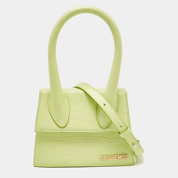 Pre Owned Jacquemus Green Green Croc Embossed Leather Le Chiquito Moyen Top Handle Bag