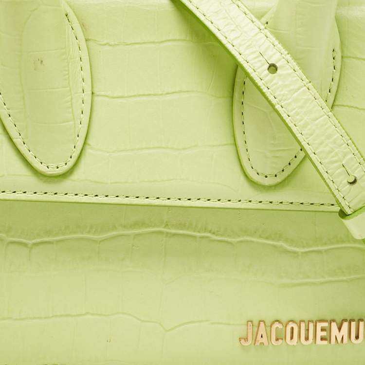 Pre Owned Jacquemus Green Green Croc Embossed Leather Le Chiquito Moyen Top Handle Bag
