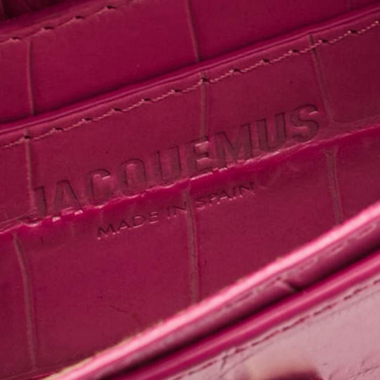 Pre Owned Jacquemus Pink Croc Embossed Leather La Ceinture Bello Double Tour Belt Bag
