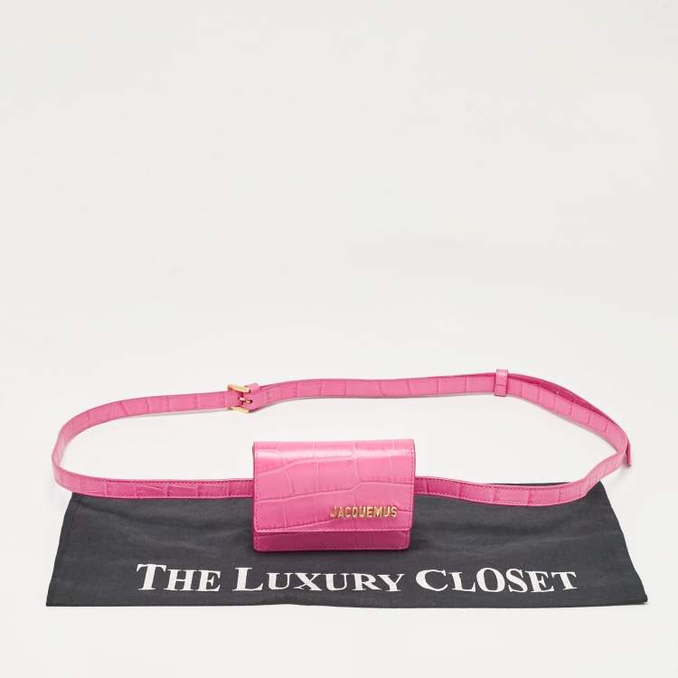 Pre Owned Jacquemus Pink Croc Embossed Leather La Ceinture Bello Double Tour Belt Bag