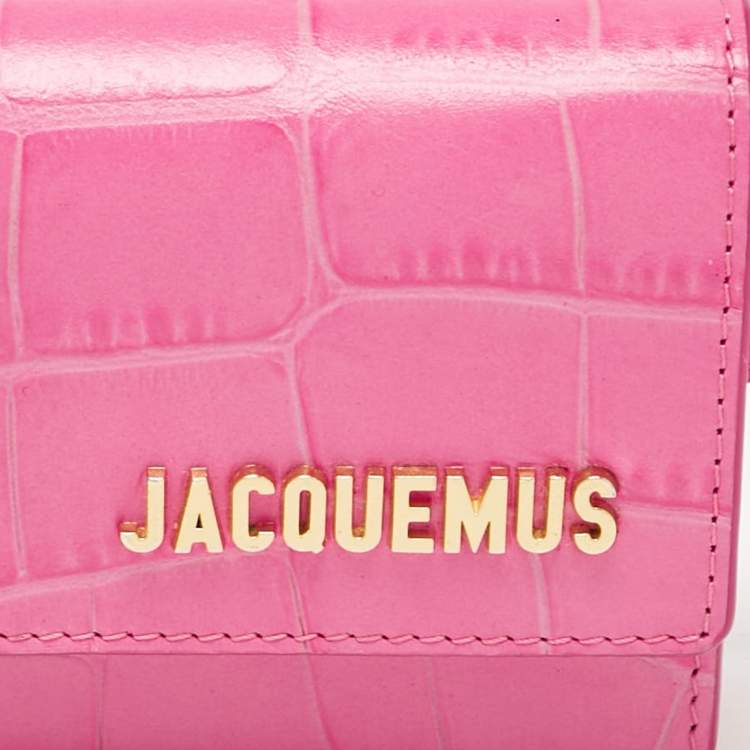 Pre Owned Jacquemus Pink Croc Embossed Leather La Ceinture Bello Double Tour Belt Bag