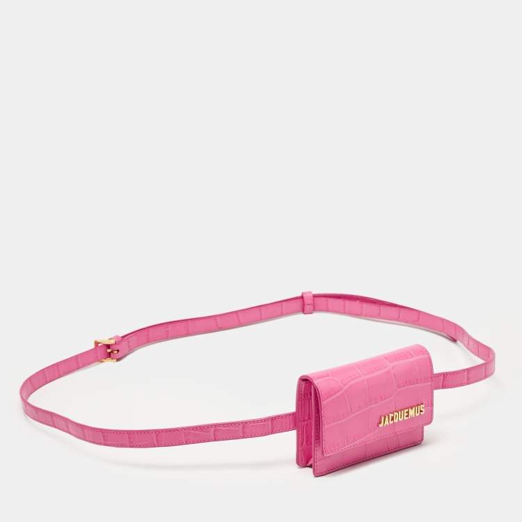 Pre Owned Jacquemus Pink Croc Embossed Leather La Ceinture Bello Double Tour Belt Bag