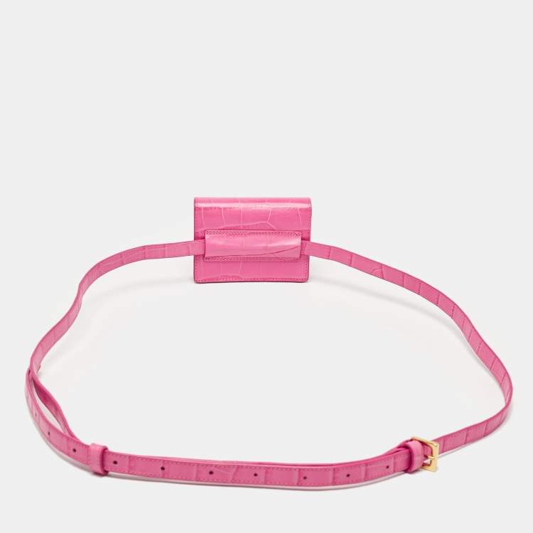 Pre Owned Jacquemus Pink Croc Embossed Leather La Ceinture Bello Double Tour Belt Bag