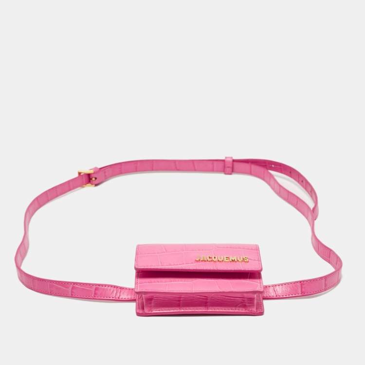 Pre Owned Jacquemus Pink Croc Embossed Leather La Ceinture Bello Double Tour Belt Bag