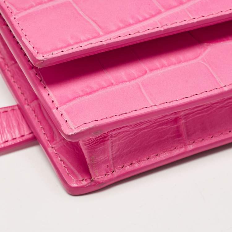Pre Owned Jacquemus Pink Croc Embossed Leather La Ceinture Bello Double Tour Belt Bag