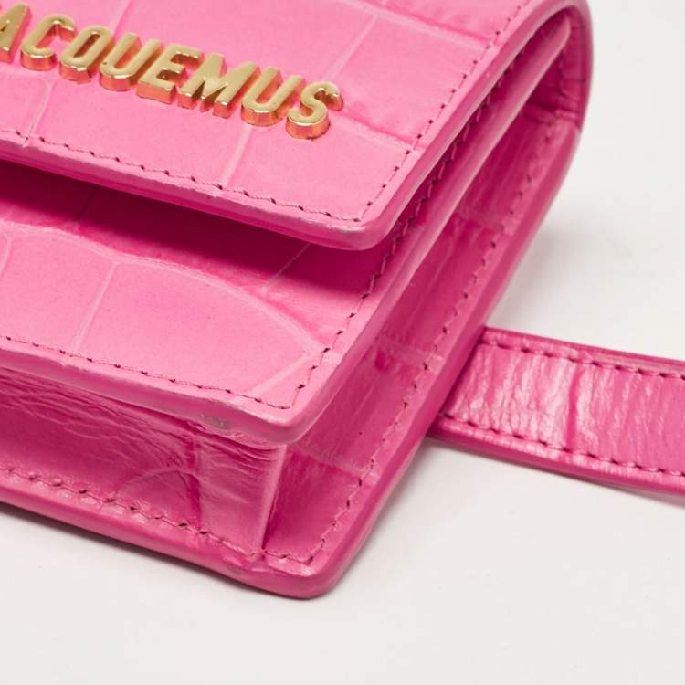 Pre Owned Jacquemus Pink Croc Embossed Leather La Ceinture Bello Double Tour Belt Bag