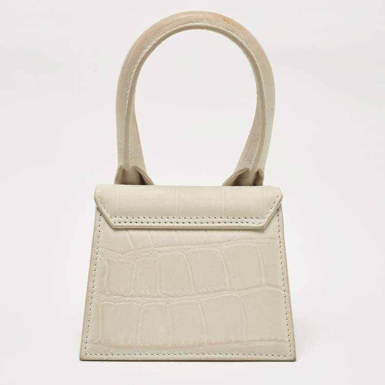 Pre Owned Jacquemus Light Grey Nubuck Leather Mini Le Chiquito Top Handle Bag