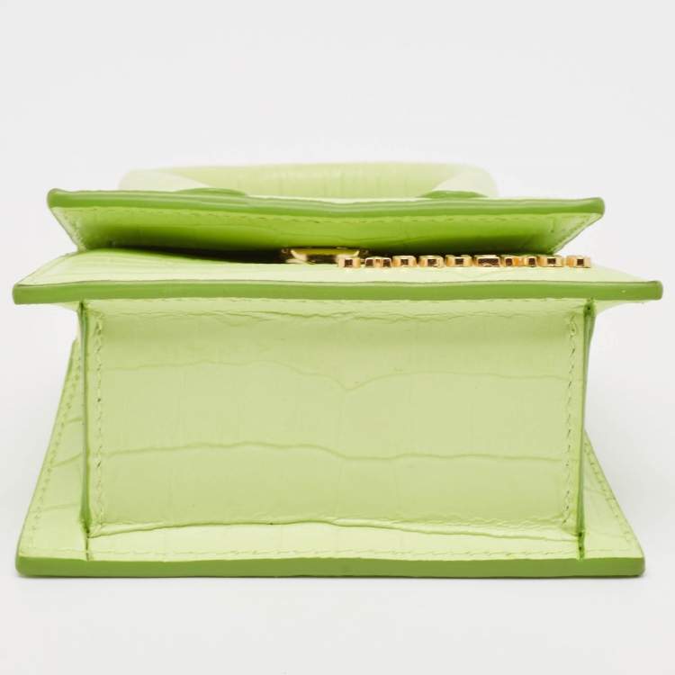 Pre Owned Jacquemus Green Croc Embossed Leather Mini Le Chiquito Top Handle Bag