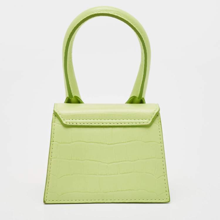 Pre Owned Jacquemus Green Croc Embossed Leather Mini Le Chiquito Top Handle Bag
