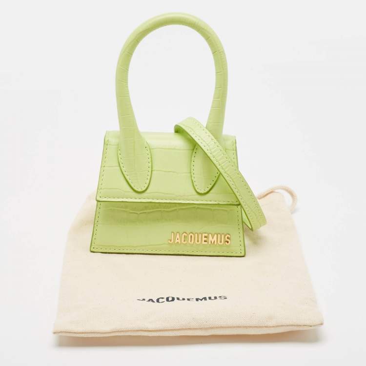 Pre Owned Jacquemus Green Croc Embossed Leather Mini Le Chiquito Top Handle Bag