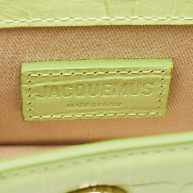 Pre Owned Jacquemus Green Croc Embossed Leather Mini Le Chiquito Top Handle Bag