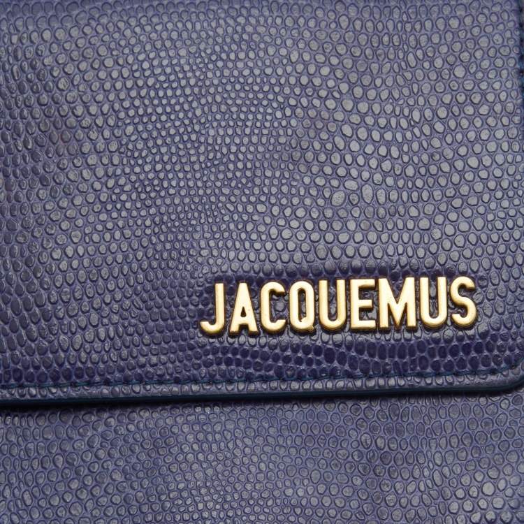 Pre Owned Jacquemus Dark Blue Lizard Embosed Leather Le Riveira Shoulder Bag