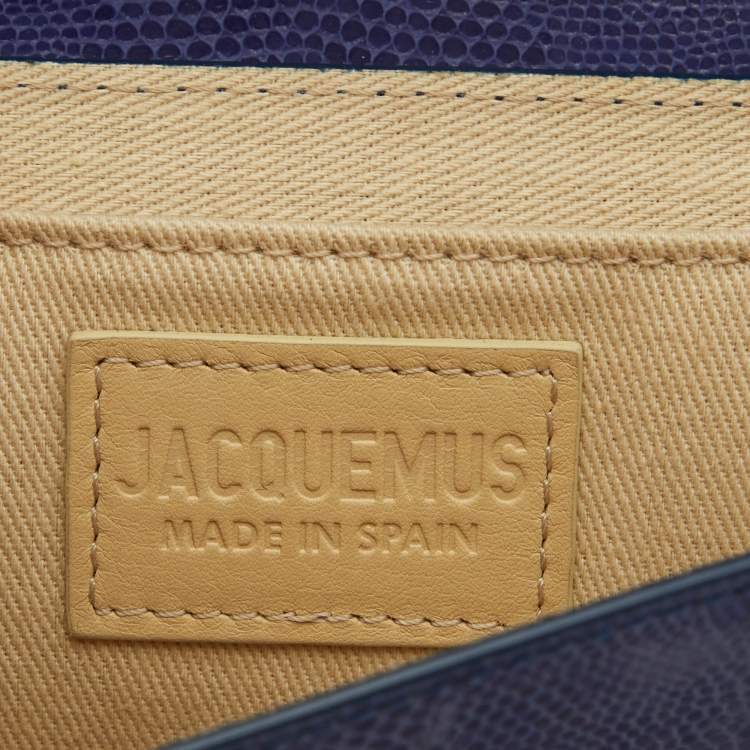 Pre Owned Jacquemus Dark Blue Lizard Embosed Leather Le Riveira Shoulder Bag