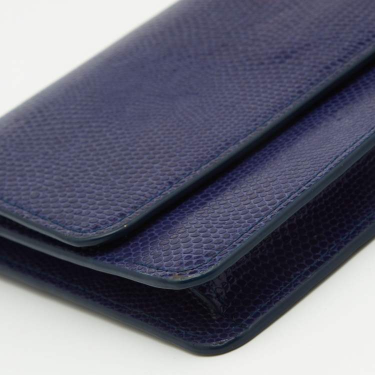 Pre Owned Jacquemus Dark Blue Lizard Embosed Leather Le Riveira Shoulder Bag