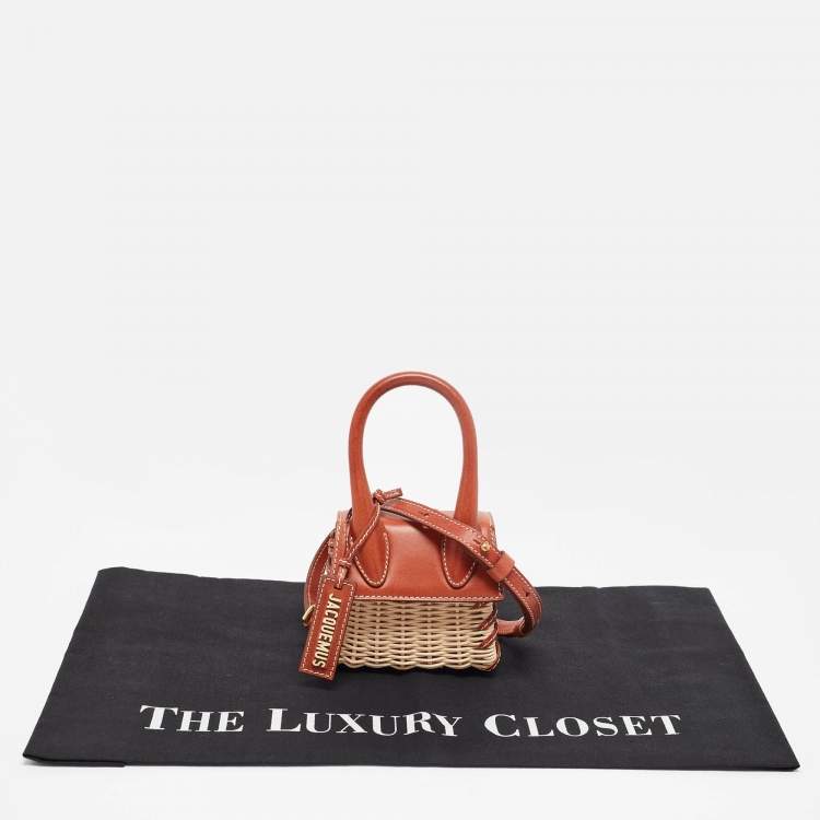 مملوكة مسبقًا Jacquemus Brown/Cream Woven Rattan and Leather Wicker Le Chiquito Top Handle Bag