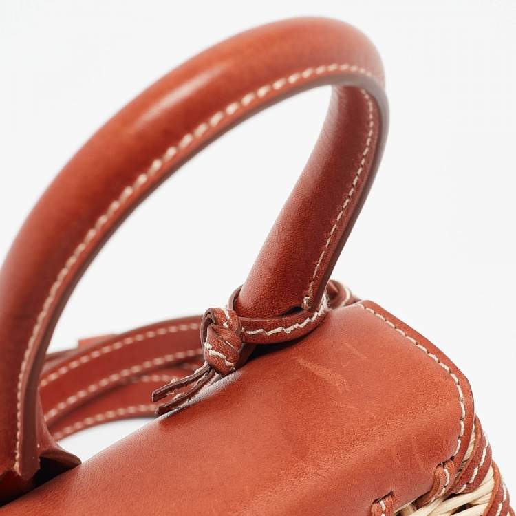 مملوكة مسبقًا Jacquemus Brown/Cream Woven Rattan and Leather Wicker Le Chiquito Top Handle Bag