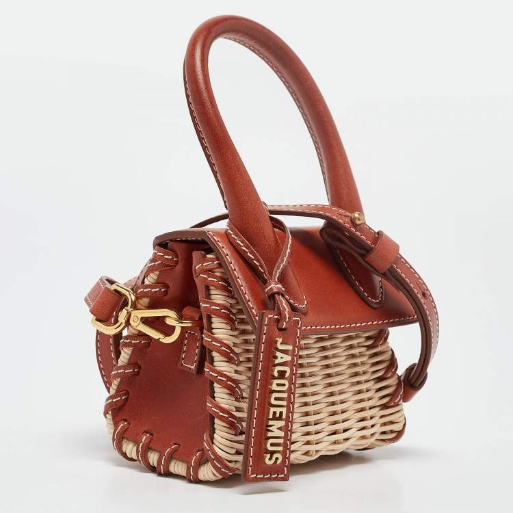 مملوكة مسبقًا Jacquemus Brown/Cream Woven Rattan and Leather Wicker Le Chiquito Top Handle Bag