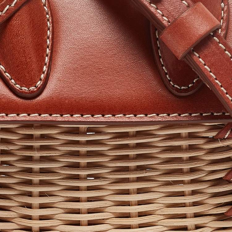 مملوكة مسبقًا Jacquemus Brown/Cream Woven Rattan and Leather Wicker Le Chiquito Top Handle Bag