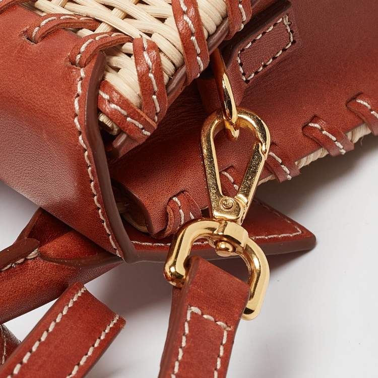 مملوكة مسبقًا Jacquemus Brown/Cream Woven Rattan and Leather Wicker Le Chiquito Top Handle Bag