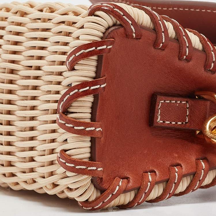 مملوكة مسبقًا Jacquemus Brown/Cream Woven Rattan and Leather Wicker Le Chiquito Top Handle Bag