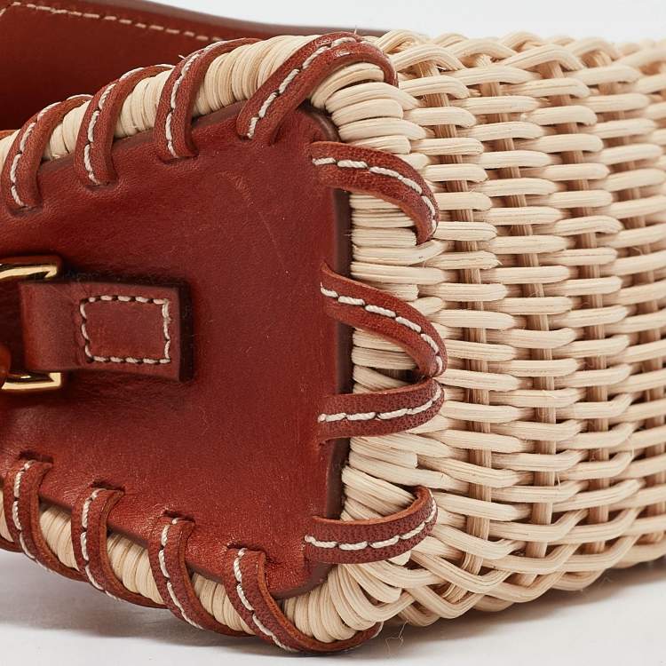 مملوكة مسبقًا Jacquemus Brown/Cream Woven Rattan and Leather Wicker Le Chiquito Top Handle Bag