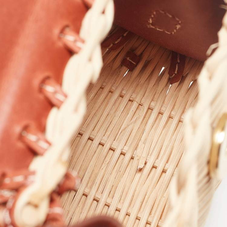 مملوكة مسبقًا Jacquemus Brown/Cream Woven Rattan and Leather Wicker Le Chiquito Top Handle Bag
