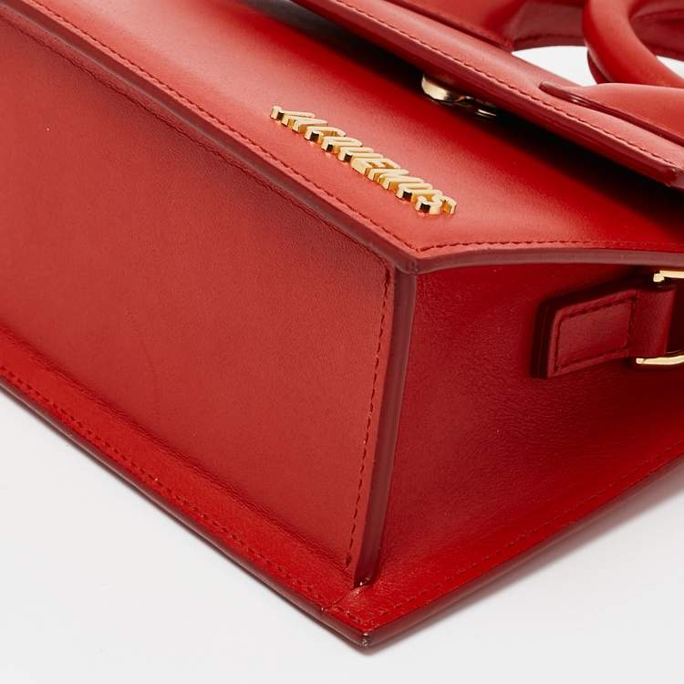 Pre Owned Jacquemus Red Leather Le Chiquito Noeud Top Handle Bag
