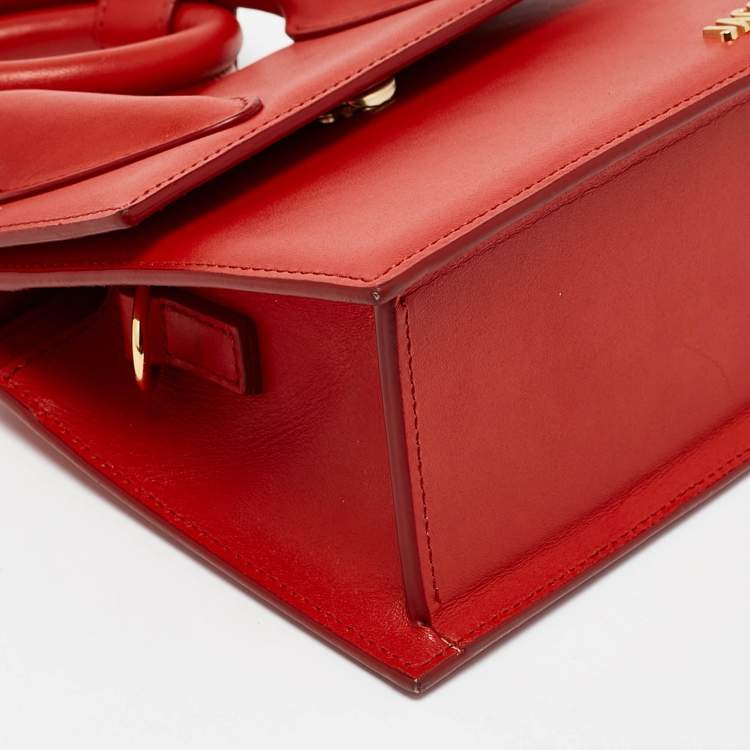 Pre Owned Jacquemus Red Leather Le Chiquito Noeud Top Handle Bag