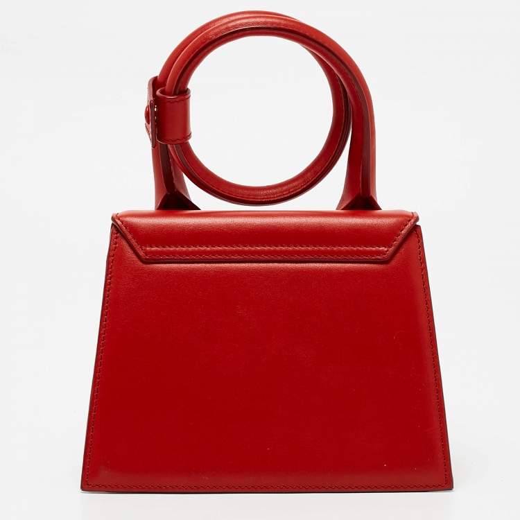Pre Owned Jacquemus Red Leather Le Chiquito Noeud Top Handle Bag