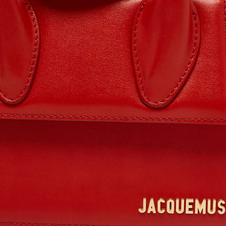 Pre Owned Jacquemus Red Leather Le Chiquito Noeud Top Handle Bag