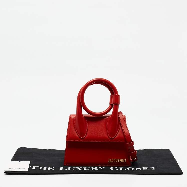 Pre Owned Jacquemus Red Leather Le Chiquito Noeud Top Handle Bag