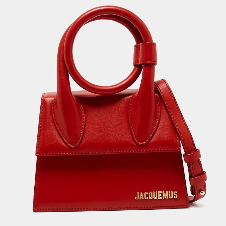 Pre Owned Jacquemus Red Leather Le Chiquito Noeud Top Handle Bag