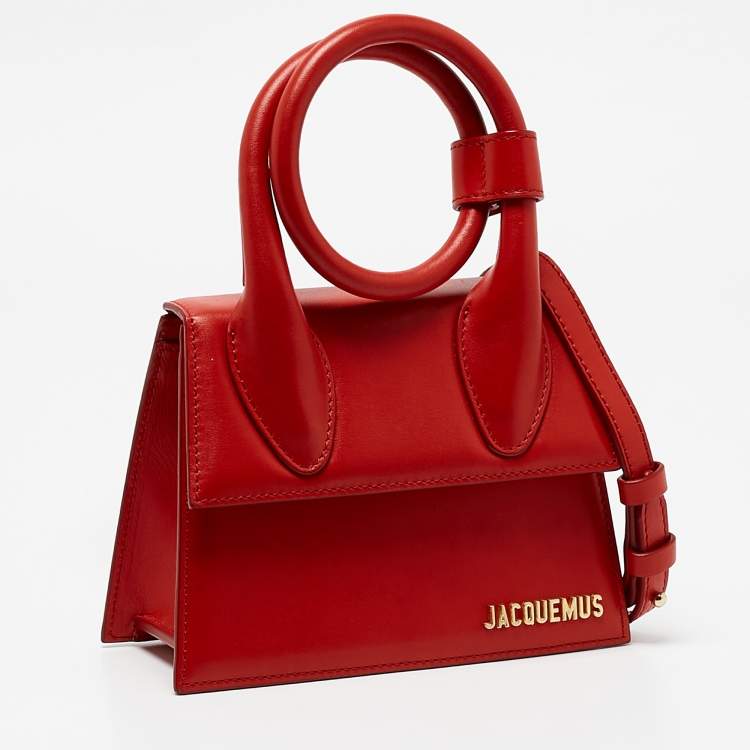 Pre Owned Jacquemus Red Leather Le Chiquito Noeud Top Handle Bag