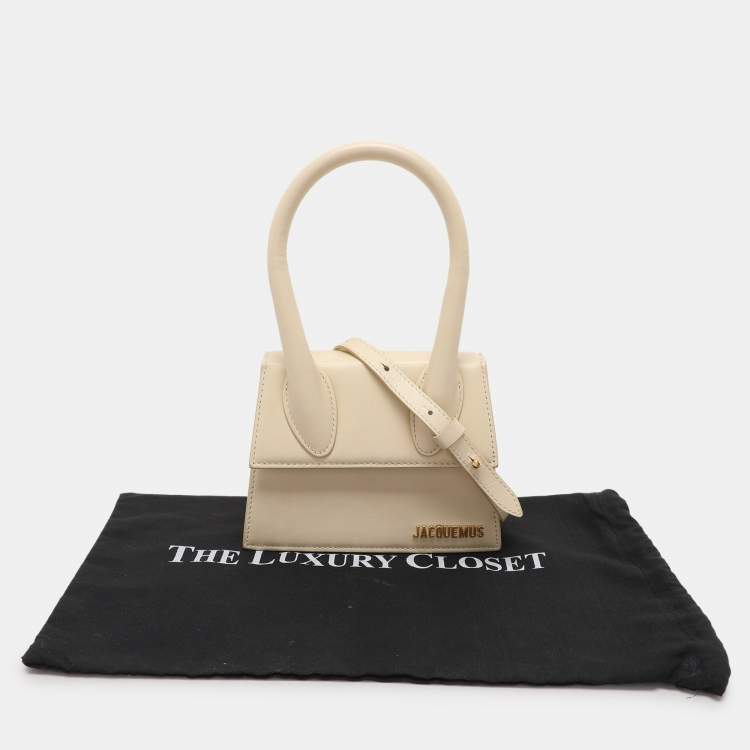 Pre Owned Jacquemus Cream Leather Le Chiquito Moyen Top Handle Bag