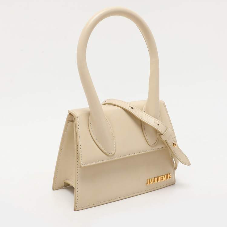 Pre Owned Jacquemus Cream Leather Le Chiquito Moyen Top Handle Bag