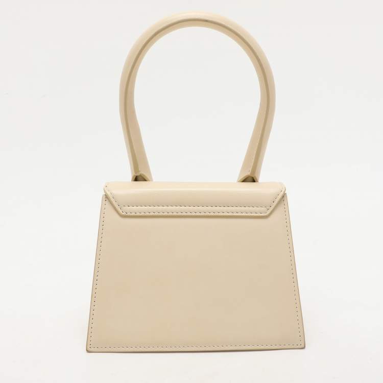 Pre Owned Jacquemus Cream Leather Le Chiquito Moyen Top Handle Bag