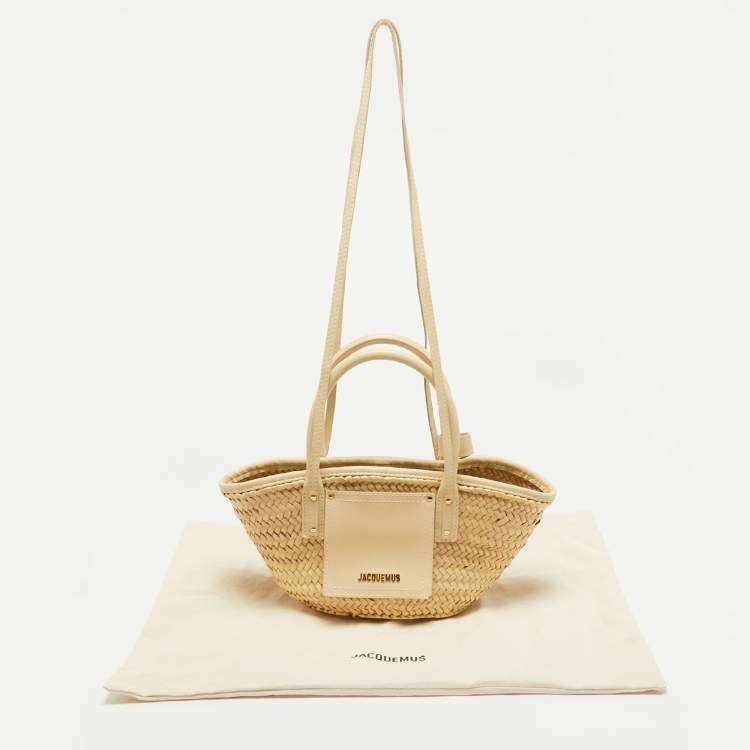 Pre Owned Jacquemus Cream Raffia and Leather Le Petit Panier Soleil Basket Bag