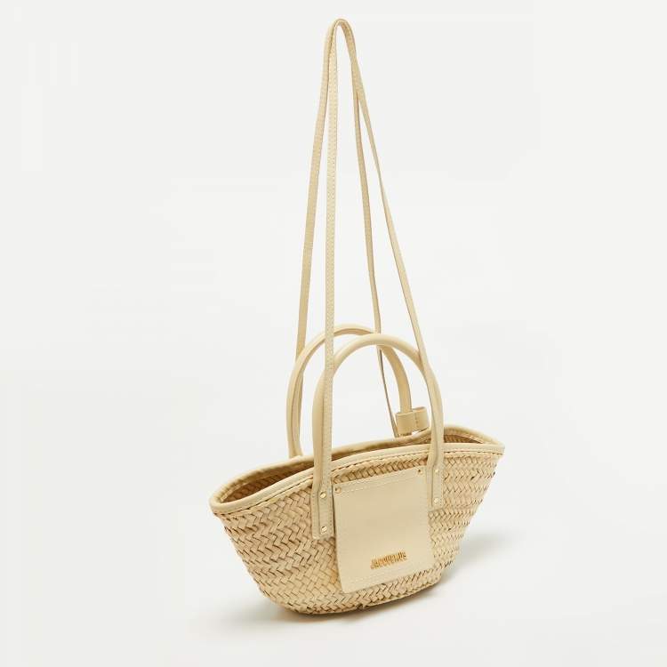 Pre Owned Jacquemus Cream Raffia and Leather Le Petit Panier Soleil Basket Bag