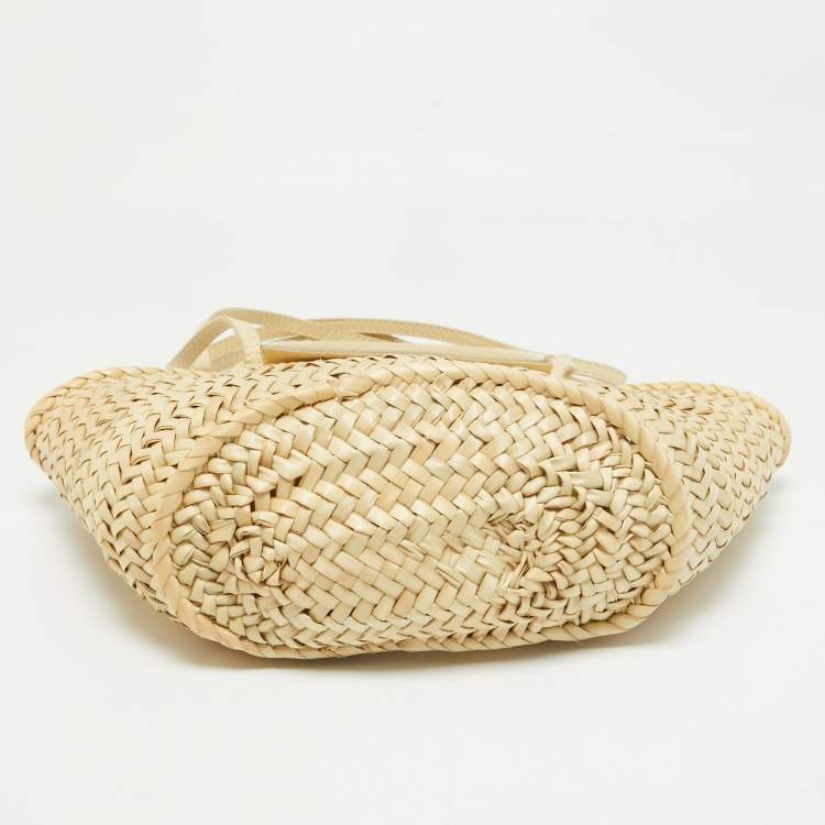 Pre Owned Jacquemus Cream Raffia and Leather Le Petit Panier Soleil Basket Bag