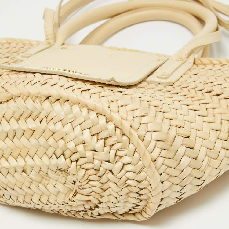 Pre Owned Jacquemus Cream Raffia and Leather Le Petit Panier Soleil Basket Bag