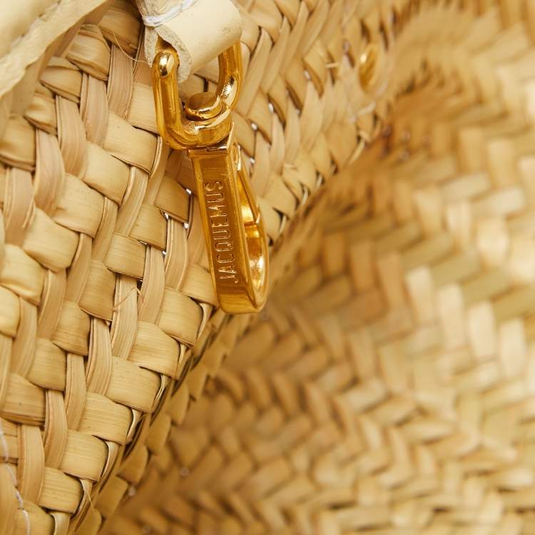 Pre Owned Jacquemus Cream Raffia and Leather Le Petit Panier Soleil Basket Bag