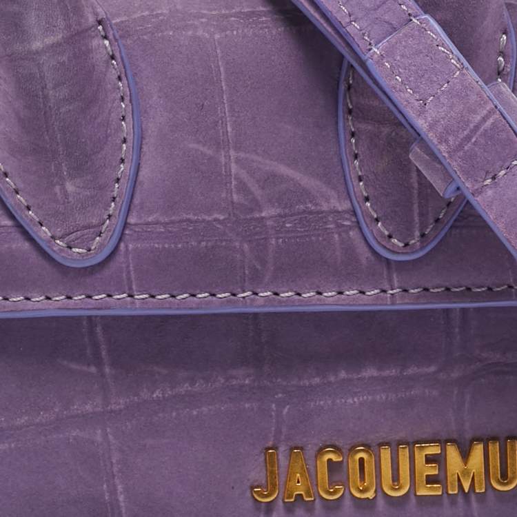 Pre Owned Jacquemus Purple Croc Embossed Nubuck Leather Mini Le Chiquito Top Handle Bag