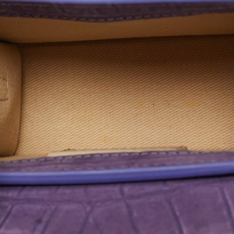 Pre Owned Jacquemus Purple Croc Embossed Nubuck Leather Mini Le Chiquito Top Handle Bag