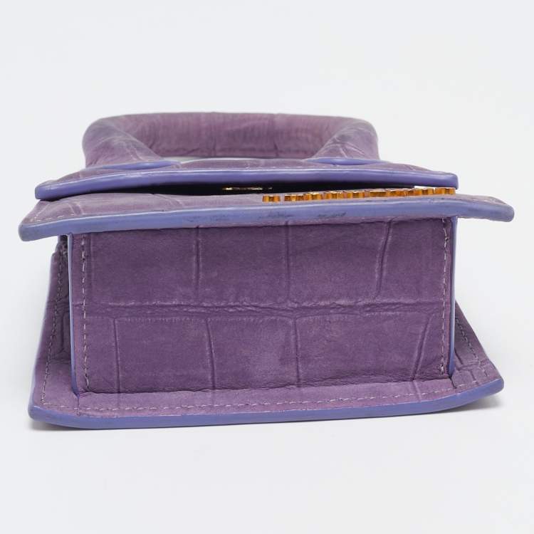 Pre Owned Jacquemus Purple Croc Embossed Nubuck Leather Mini Le Chiquito Top Handle Bag