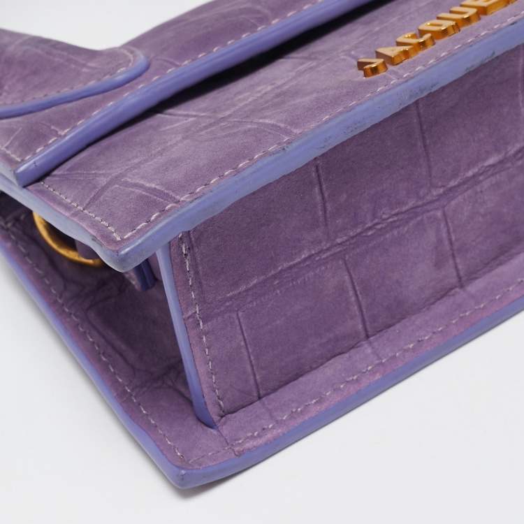 Pre Owned Jacquemus Purple Croc Embossed Nubuck Leather Mini Le Chiquito Top Handle Bag