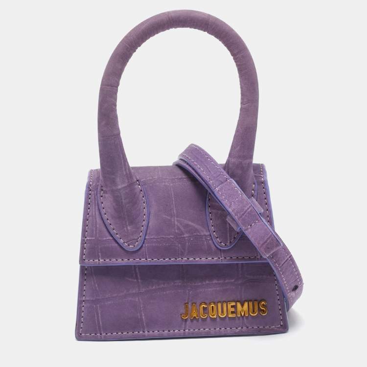 Pre Owned Jacquemus Purple Croc Embossed Nubuck Leather Mini Le Chiquito Top Handle Bag